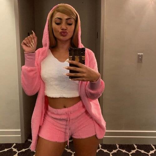 Autumn Winter Casual Street Hoodie And Shorts Two Piece Set Women Fashion Solid Loose Lady Basic Home Outfit Women Tracksuits