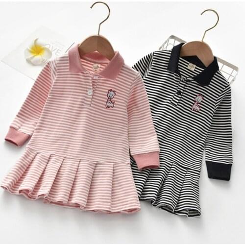 New Girls Dress For Spring Summer Cute College Kids Pleated Dresses Casual Baby Girl Striped Tennis Sport Dress Party Vestidos