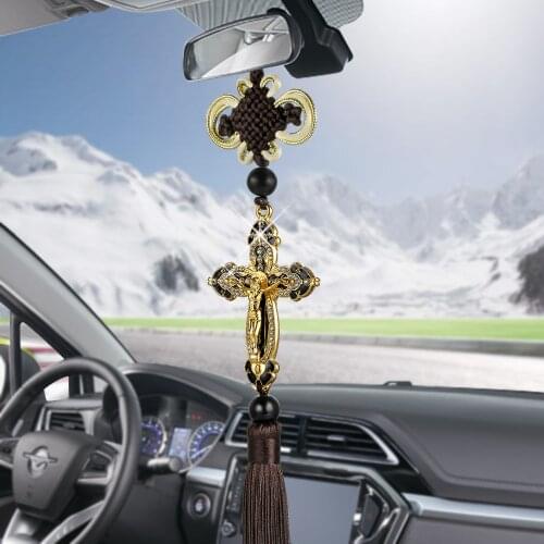 Car Pendants Auto Decoration Jesus Figurine Cross Hanging Automobiles Rear View Mirror Christian Suspension Decor Accessories