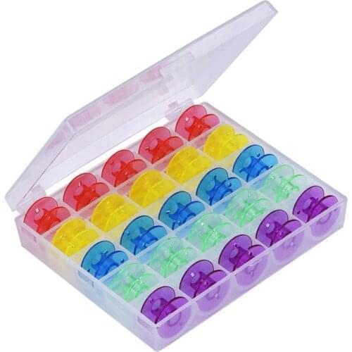 25 Grid Clear Storage Case Box With 25Pcs Empty Colorful Bobbins Spool for Brother Janome Singer Elna Sewing Machine 5BB5415