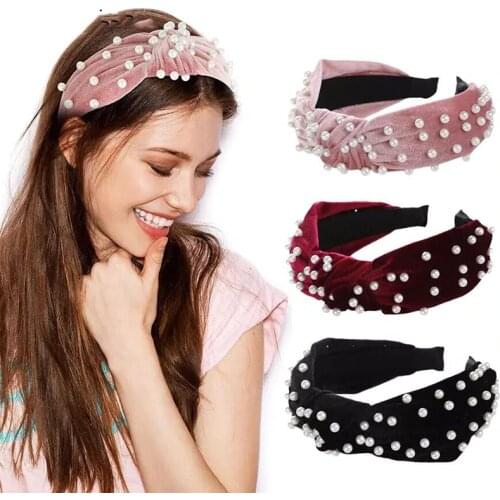Luxury Pearl Velvet Headbands Simple Flannel Knotted Hairbands Fashion Head Hoop Hair Ornament For Women Hair Accessories