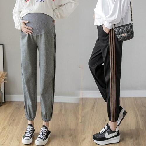 Maternity Pants Spring Autumn 2020 Fashion Sweatpants Trendy Mom Leggings Fall Outer Wear Pants Side Stripes Pregnant Trouser