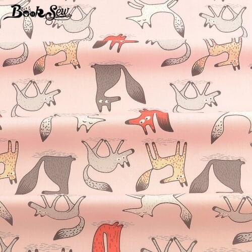 Booksew Printed Cartoon Foxes 100% Cotton Fabric Dye Pink Twill Tecido DIY Sewing Patchwork Scrapbooking Telas Tissus Au Metre