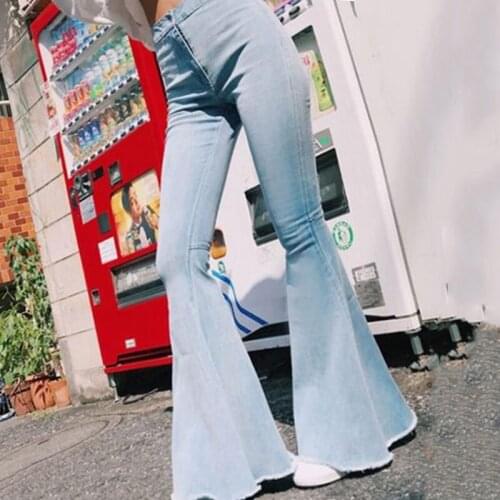Streetwear High Waist Blue Flare Jeans Women Fall Distressed Skinny Bell Bottom Denim Pants Korean Sexy Slim Clothes Plus Size