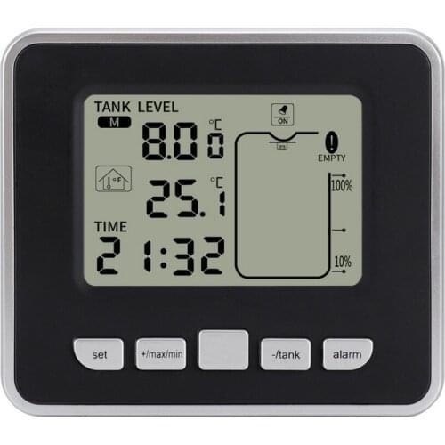 Ultrasonic Water Tank Level Meter Temperature Sensor 3.3 Inch LED Display Liquid Depth Indicator Time Alarm Transmitter Tools
