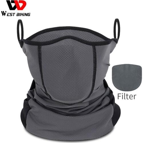 WEST BIKING Summer Cycling Máscara Ice Silk Bike Ear hook Headwear PM 2.5 Anti-Pollution Activated Carbon Filter Bicycle Scarf