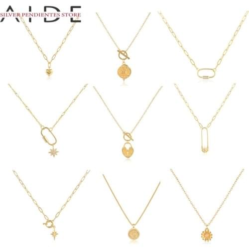 AIDE 925 Sterling Silver Star Butterfly Heart-shaped Clavicle Necklace Women Layered Paperclip Chain Necklace Bijoux Femme