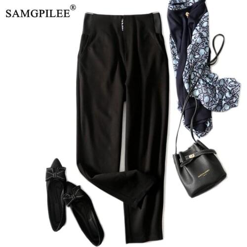 Winter Pant For Women 2020 New Arrival Samgpilee Full Sleeve Length Casual Broadcloth Elastic Waist Solid High Flat Pencil Pants