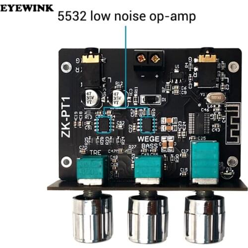 ZK-PT1 Bluetooth 5.0 Audio Receiver Decoder Stereo Tone Board Volume Controller Treble Bass Tonal preamp Amp Knob For Amplifier