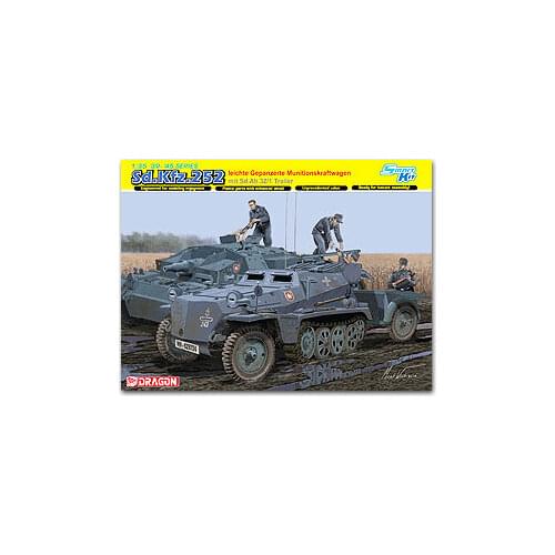 1/35 scale model Dragon 6718 Sd.Kfz.252 semi-track supply vehicle and Sd.Ah.32 / 1 hanging traction card