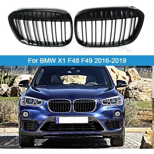1 Pair Left & Right Car Front Bumper Kidney Grilles Double Line Grill Replacement For BMW X1 F48 F49 2016-2019 Car Accessories