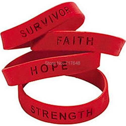 100pcs SURVIVOR FAITH STRENGTH HOPE RED wristband silicone bracelets free shipping by FEDEX