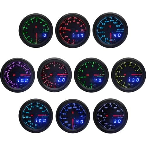 2" 52mm 7 Colors LED Dual Display Boost/Water/Oil temp/Oil pressure/Volt/Air fuel Ratio/EGT/Tachometer Car Gauge +Gauge Pods