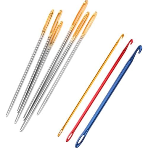 3 Pieces Tunisian Afghan Aluminum Knitting Needles Set with 6 Pieces Large-eye Blunt Needles