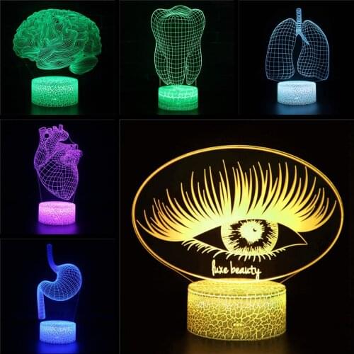 3D illusion light abstract eyes brain heart brain stomach whole body organ shape change color touch home decoration LED night li