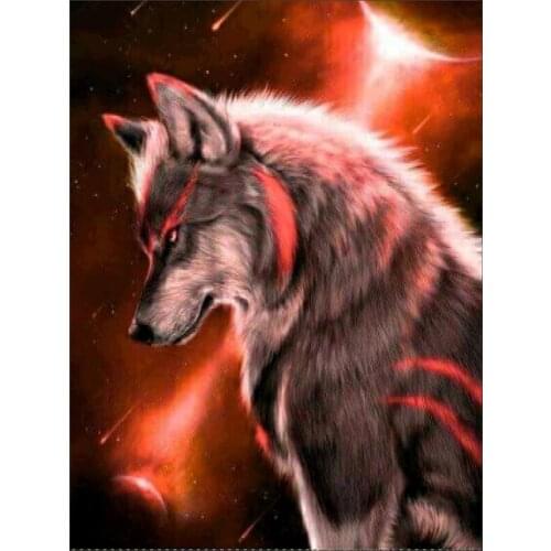 5D Diy Diamond Painting Red Wolf Animal Full Round Drill Cross Stitch Mosaic Diamond Embroidery Needlework Home DecorZP-1898