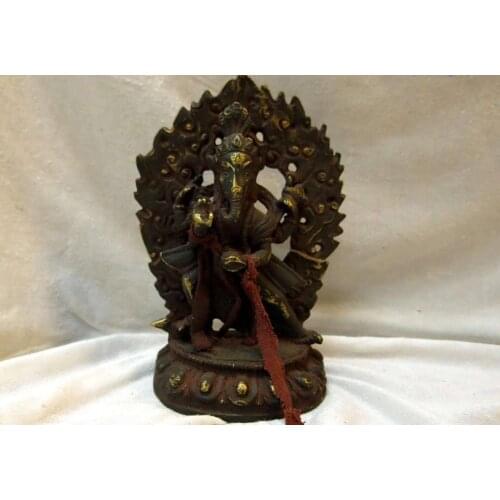 7" Tibet old iron Buddhism four arm elephant trunk buddha Sculpture Statue