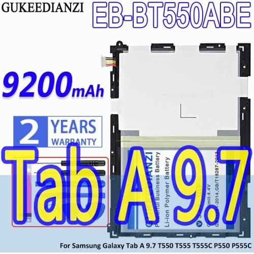 High Capacity GUKEEDIANZI Battery EB-BT550ABE 9200mAh For Samsung Galaxy Tab A 9.7 T550 T555 T555C P550 P555C A9.7