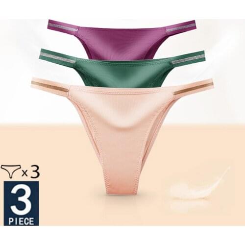 Satin Women Panties Lot 3Pcs/Set Sexy Exotic Seamless Soft Cotton G-String Thongs Bikini Female Low Rise Underwear Lingerie