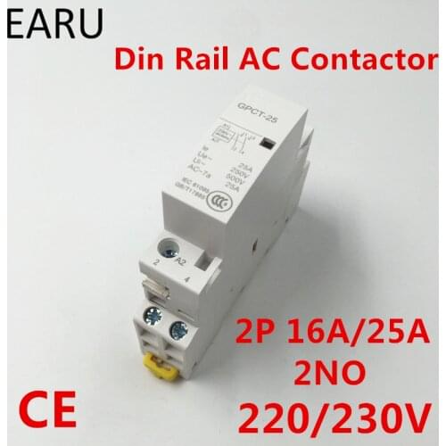 Free Shipping GPCT1 2P 16A 25A 220V/230V 50/60HZ Din Rail Household Ac Contactor 2NO for Household Home Hotel Resturant