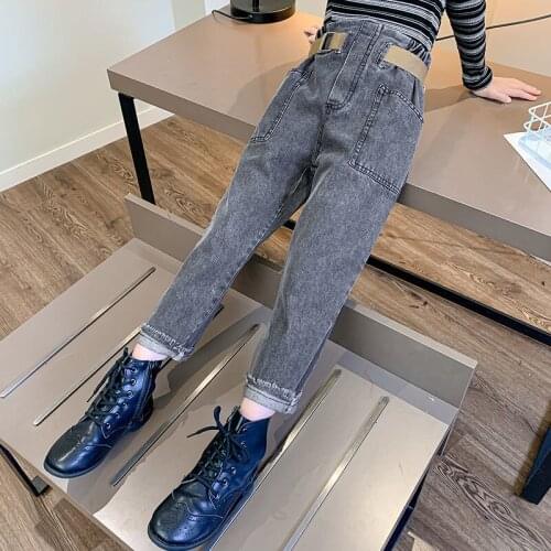 2020 New Fashion Jeans for Girls Childrens Jeans Baby Girls Clothes Solid Fall Denim Pant Teenagers Long Pants Trouser Kid W181