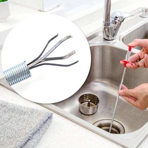 Hot Sell! 60cm Bendable Drain Clog Water Sink Cleaning Hook Sewer Dredging Tool Kitchen Spring Pipe Hair Remover Kitchen Gadget