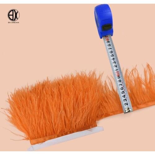 Quality 5 meters 10 meters 8-10cm orange ostrich feather trimming ribbon DIY needlework Fringe decoration feathers for crafts