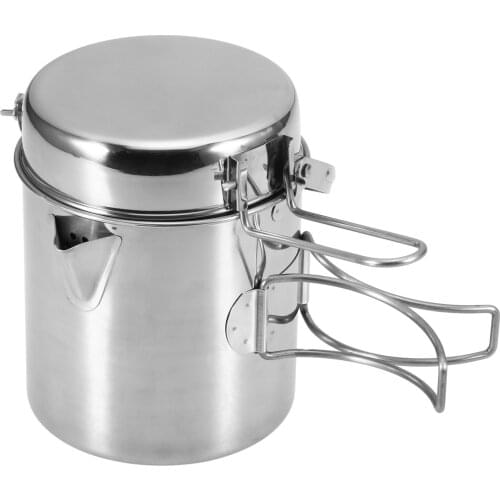 1L Stainless Steel Cooking Pot Portable Outdoor Camping Kettle Backpacking Pot With Foldable Handle For Hiking Picnic Travelling