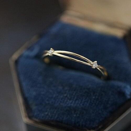 TRACYSWING Ring For Women Simple Thin Style Joint Ring Mini Cubic Zirconia Light Yellow Gold Color Fashion Jewelry TWKCR666