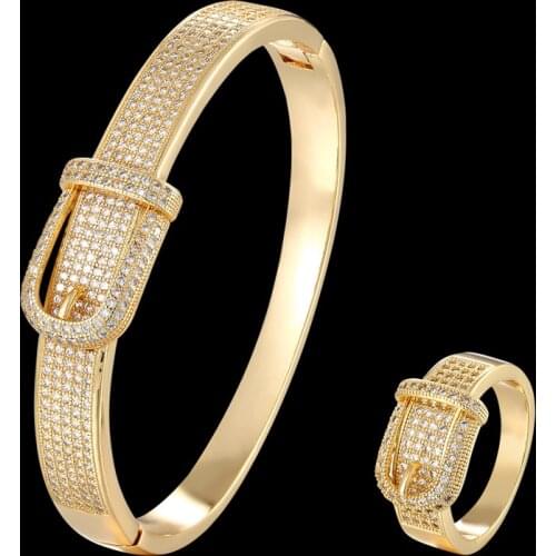 Zlxgirl jewelry classic belt shape wedding bracelet & bangle ring jewelry sets high quality cubic zircon copper bridal jewelry