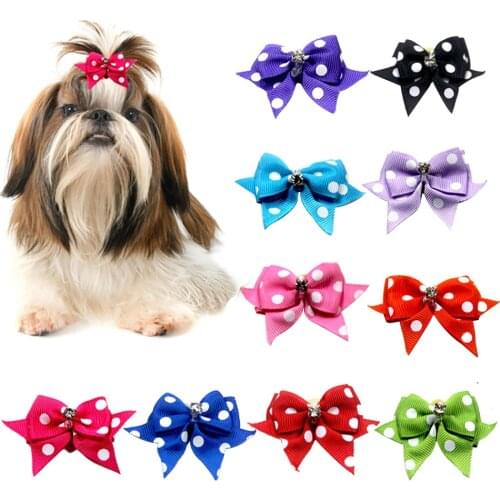 Legendog 10PCS Multicolor Pet Hair Bows Lovely Dot Decorative Novelty Ribbon Dog Hair Tie Cat Hair Bows New