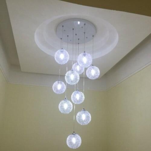 Staircase Long Chandelier Duplex Spiral Staircase Chandelier Modern Simple Glass Spheric Living Room Villa LED Lamp led fixture