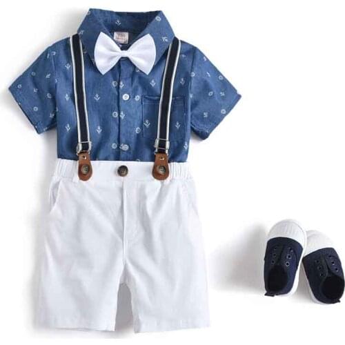 Summer Boys Clothing Set Bowtie Shirt Tops+Suspender Trousers Baby Kid Formal Gentleman Suit