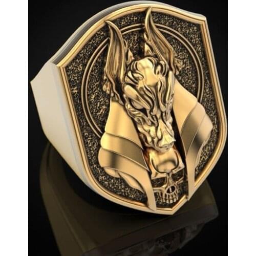 Fashion Gothic Jewelry Creative The Anubis God Of Death Retro Punk Male Rings Hip Hop Rock Finger Accessories For Party Birthday