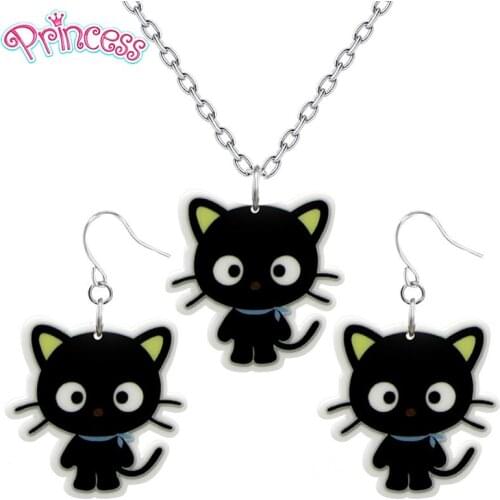 2019 Fashion Girl Kid Jewelry Little Black Cat Earring Pendant Short Chain Necklace Xma Gift Women Jewelry Set KS127