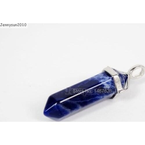 Natural Sodalite Gems Stones Hexagonal Pointed Healing Reiki Chakra Pendant Beads Necklace Earrings Jewelry Making 10Pcs/Pack
