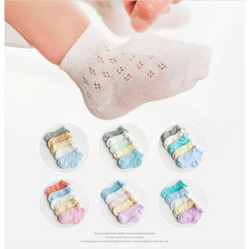 DHL 200set 10pc/set(5 Paris) Summer Baby Socks Mesh Thin 100%cotton Unisex Infant Socks Short Breathable for 0-3Years