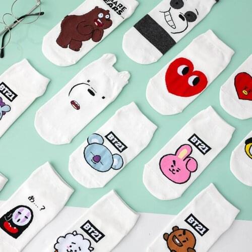 Woman socks white cartoon Womens cotton cute Japanese style Anime Invisible ankle short panda with pattern fashion Funny socks