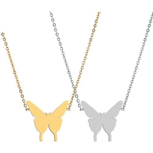 2019 New Elegant Women Lady Necklace Choker Butterfly Charms Necklace Gold Color Stainless Steel Link Chain Jewelry