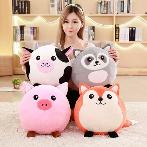 New Arrive 40x35CM Cute Lovely Soft Stuffed Doll Fully Stuffed Round Elastic Pig Fox Cow Panda Plush Toy For Children Kids Gift