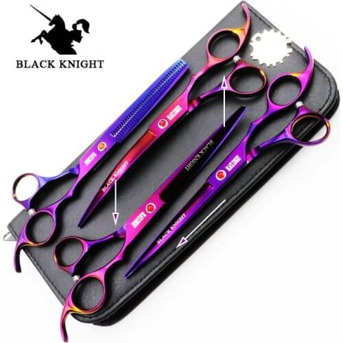 VICMOVE 7.0 Inch Professional Pet Scissors for Dog Grooming High Quality Straight & Thinning & Curved Scissors Purple 4pcs/set