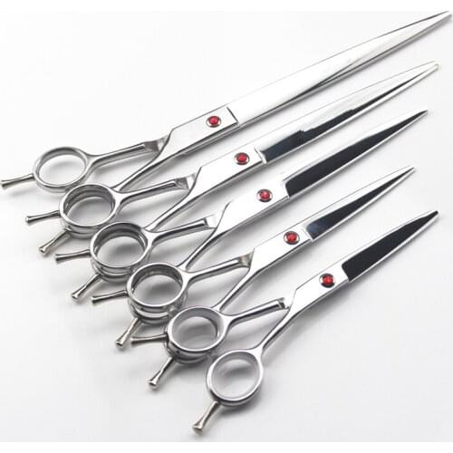 Professional japan 440c 5.5/6/7/8/9 '' silver pet dog grooming cut hair scissors Cutting shears pet barber hairdressing scissors