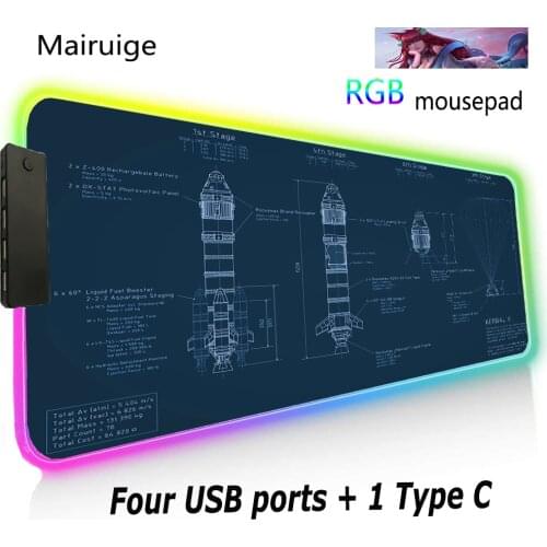 RGB Mouse Pad Rubber Xxl Mini Pc LED Light Emitting Laptop Keyboard Desk Pad Waterproof Blue Rocket Large MousePad Anime