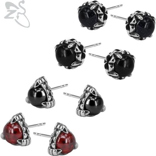 ZS Red/Black Stone Stud Earrings Punk Claw Stainless Steel Earring 1 Pair Hip Hop Earing Rock and Roll Jewelry Accessories 2018