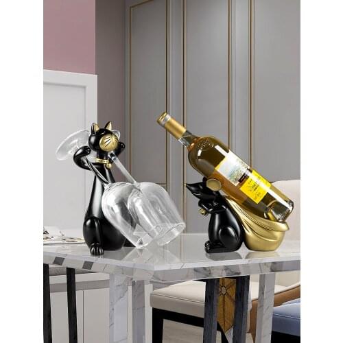 Nordic Cat And Mouse Wine Rack Bottle Holder Kawaii Animal Figurines Miniatures Modern Desk Home Decoration Accessories