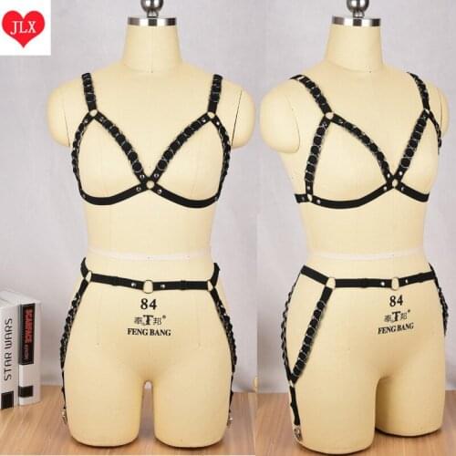 Sexy halloween costume body harness elastic body cage Set Open Chest Cage Bra Harness Set Sock Garters Thigh Body Harness