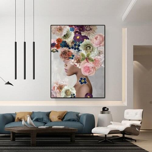 Modern Luxury Beautiful Flower Woman Nordic Canvas Painting Posters Prints Wall Pictures for Living Room Bedroom Decor Poster