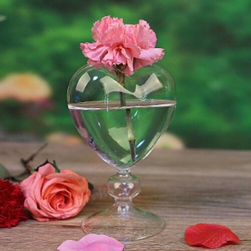 T84E Heart Glass Flower Pot Desktop Standing Vase Planter Container Home Decoration Wedding Party Decor