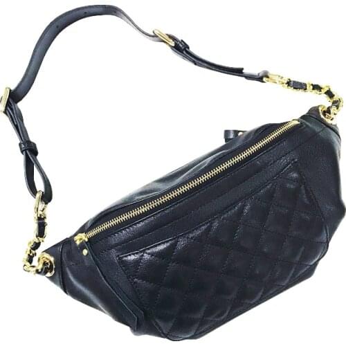 Women Waist Bag Genuine Leather Cowhide Messenger Female Phone Pouch Rhombic Chain Chest Bags Multi-function Packs 2021 New