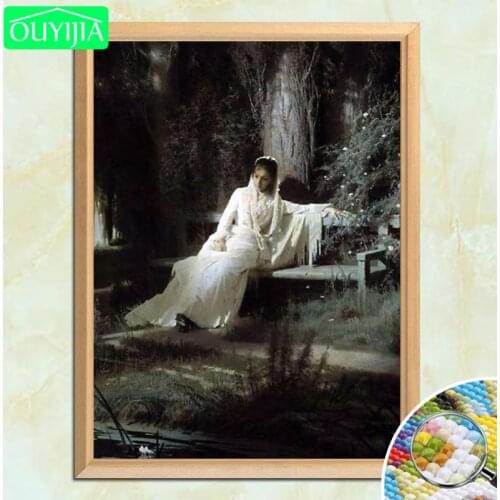 World Famous Painting "Moonlight night by Ivan Kramskoy" 5D DIY Diamond Painting Square Diamond Embroidery Rhinestone Mosaic Pic